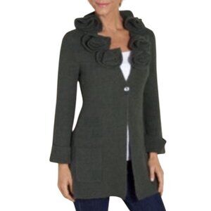 Soft Surroundings Women Cardigan Sweater Large Green Alpaca Blend Wool Open